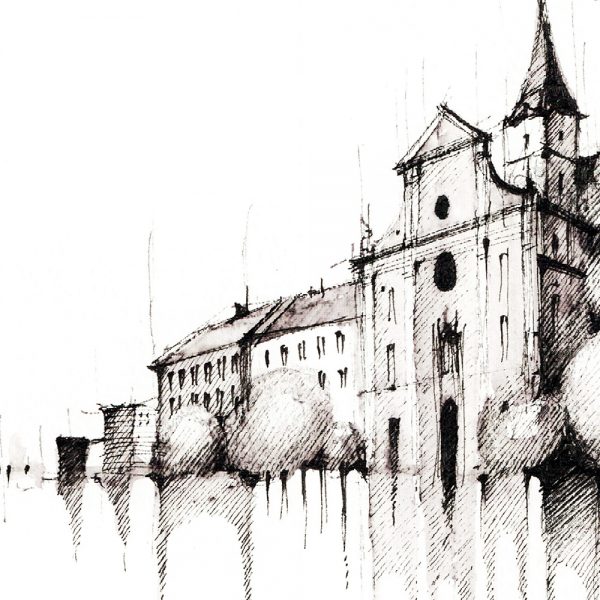 KOŠICE Panorama Mix BW - ORIGINAL drawing, 50x35cm, 19.5×13.5 inch