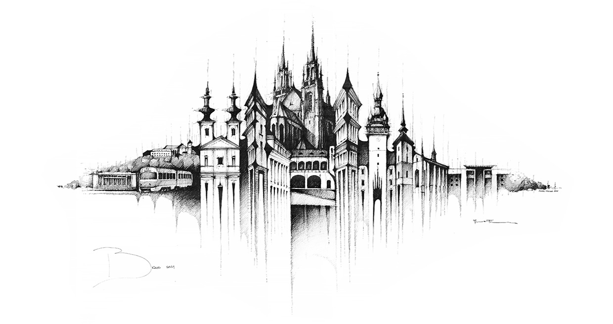 Pavel Filgas Art, Brno panorama, Drawing, Sketching