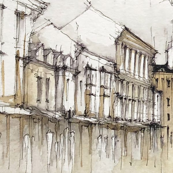 BRATISLAVA Michalska Street - ORIGINAL watercolour+drawing, 50x25cm, 20×10 inch